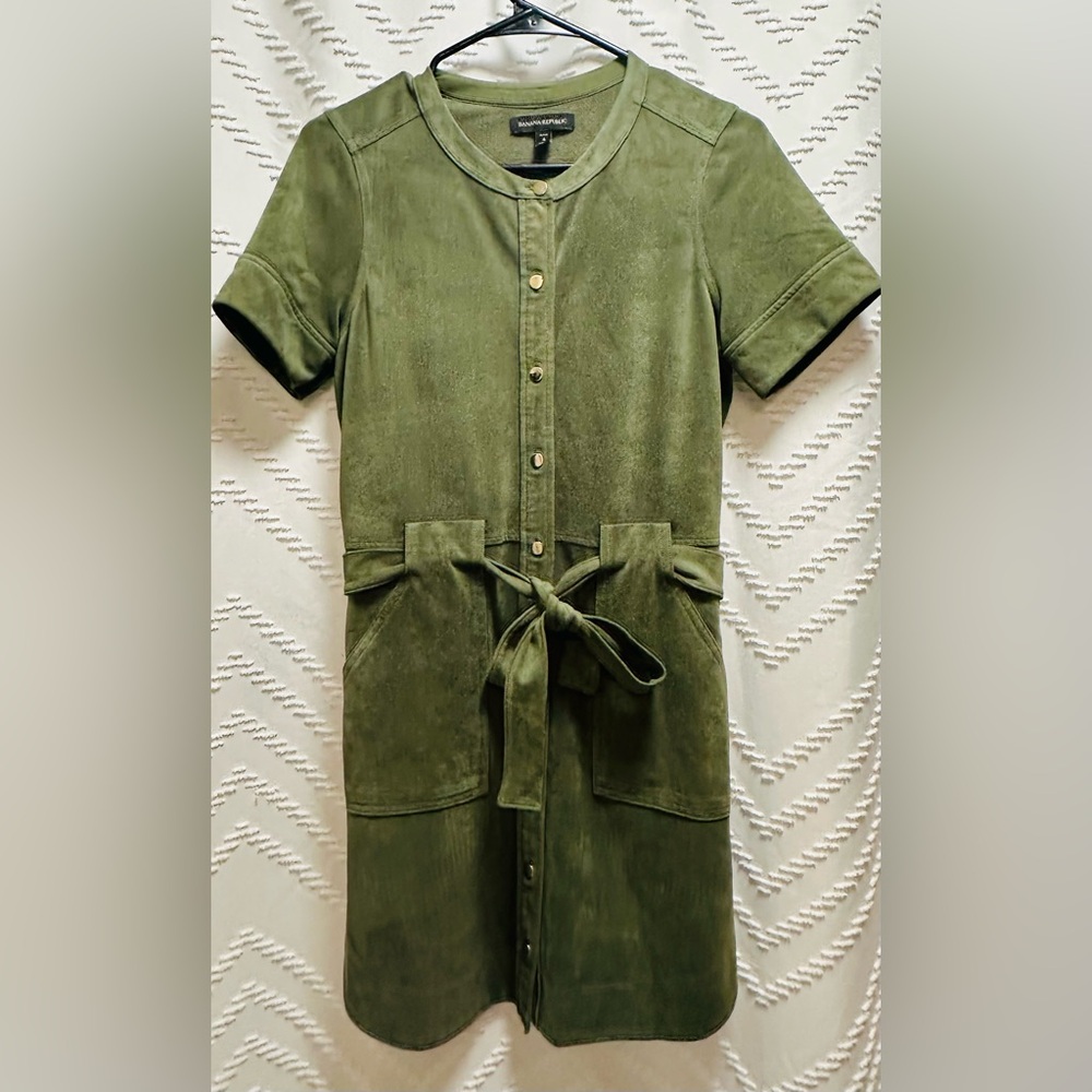 Banana Republic Velour Green Button Down Dress Size 6 Petite